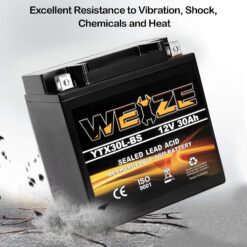 Weize YTX30L-BS Battery Replacement Yuasa YIX30L Motorcycle Battery - Factory Sealed