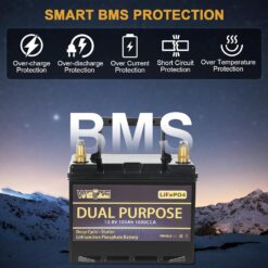 WEIZE 12V 105AH 1000CCA Dual Purpose LiFePO4 Battery, Group 31 Starting Lithium Battery Plus Deep Cycle Performance, Built-in Smart BMS, Perfect for Trolling Motor, Marine, RV