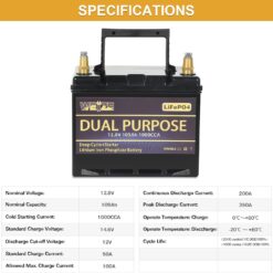 WEIZE 12V 105AH 1000CCA Dual Purpose LiFePO4 Battery, Group 31 Starting Lithium Battery Plus Deep Cycle Performance, Built-in Smart BMS, Perfect for Trolling Motor, Marine, RV