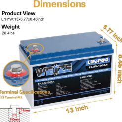 Weize 12V 100Ah TM LiFePO4 Battery Group 31, 120A BMS Low-Temp Protection Deep Cycle Lithium Battery 500A/3S Peak Discharge for Trolling Motor, RV, Solar, Marine