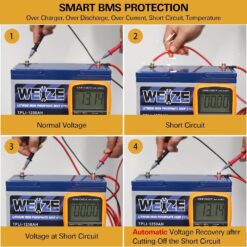 Weize 12V 100Ah TM LiFePO4 Battery Group 31, 120A BMS Low-Temp Protection Deep Cycle Lithium Battery 500A/3S Peak Discharge for Trolling Motor, RV, Solar, Marine