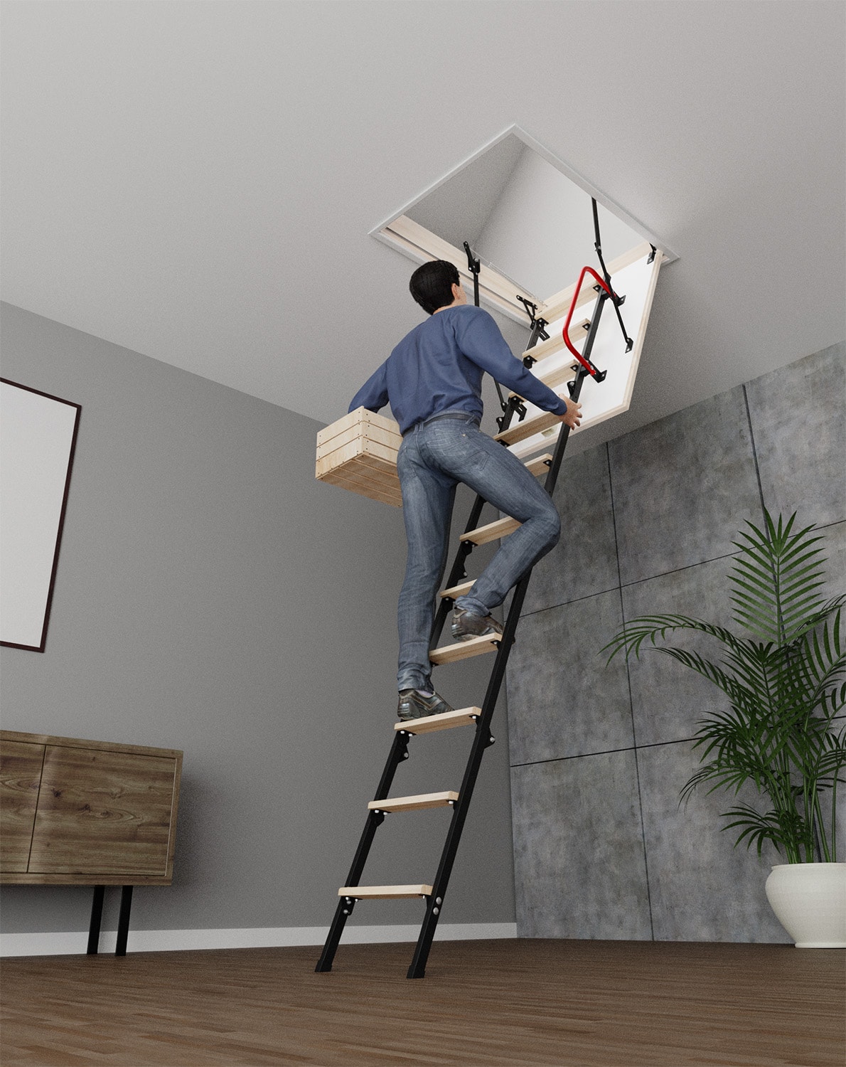 STAIRLUXE Insulated Metal Folding Attic Ladder 8-Feet to 8.54-Feet (Rough Opening: 32.29-Inches x 32.29-Inches ) with 352-lbs. Capacity