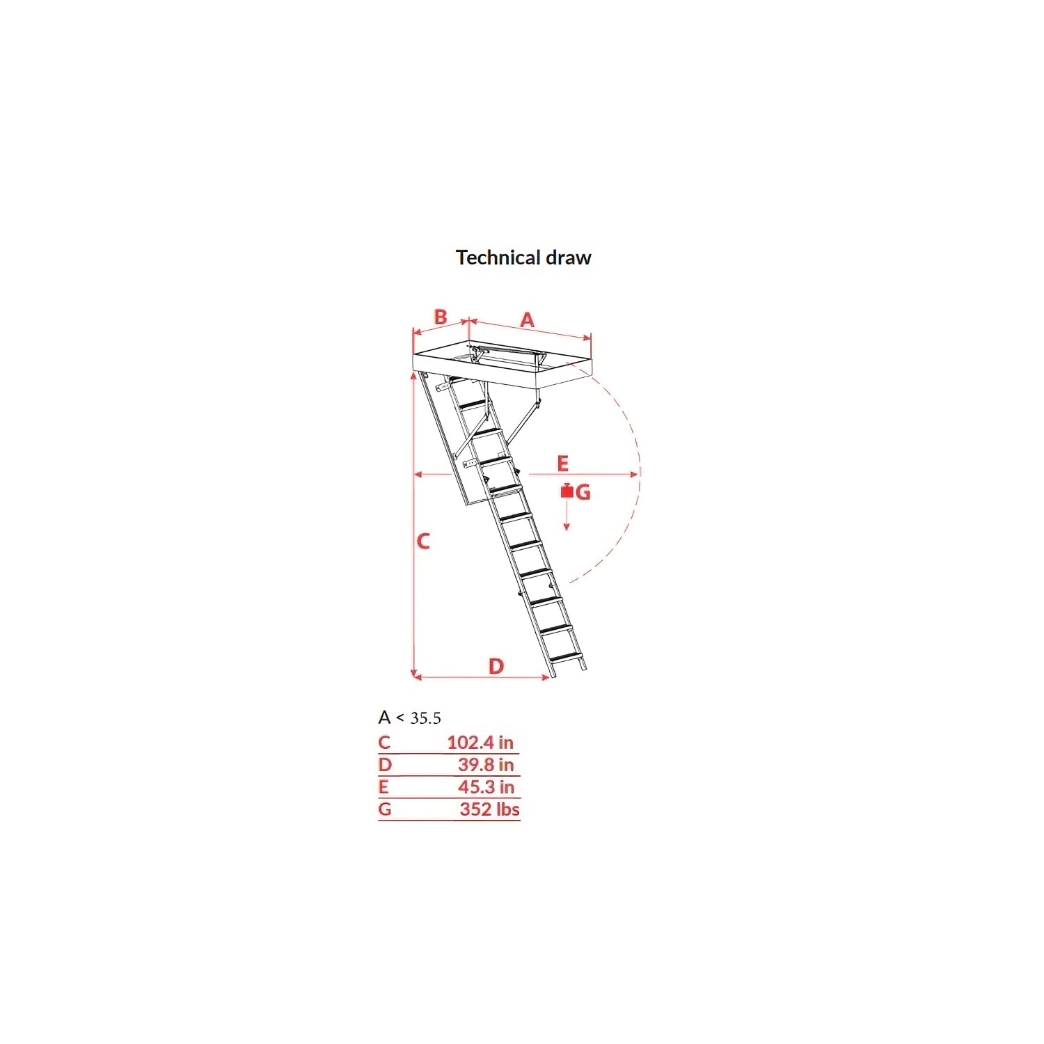 STAIRLUXE Insulated Metal Folding Attic Ladder 8-Feet to 8.54-Feet (Rough Opening: 32.29-Inches x 32.29-Inches ) with 352-lbs. Capacity