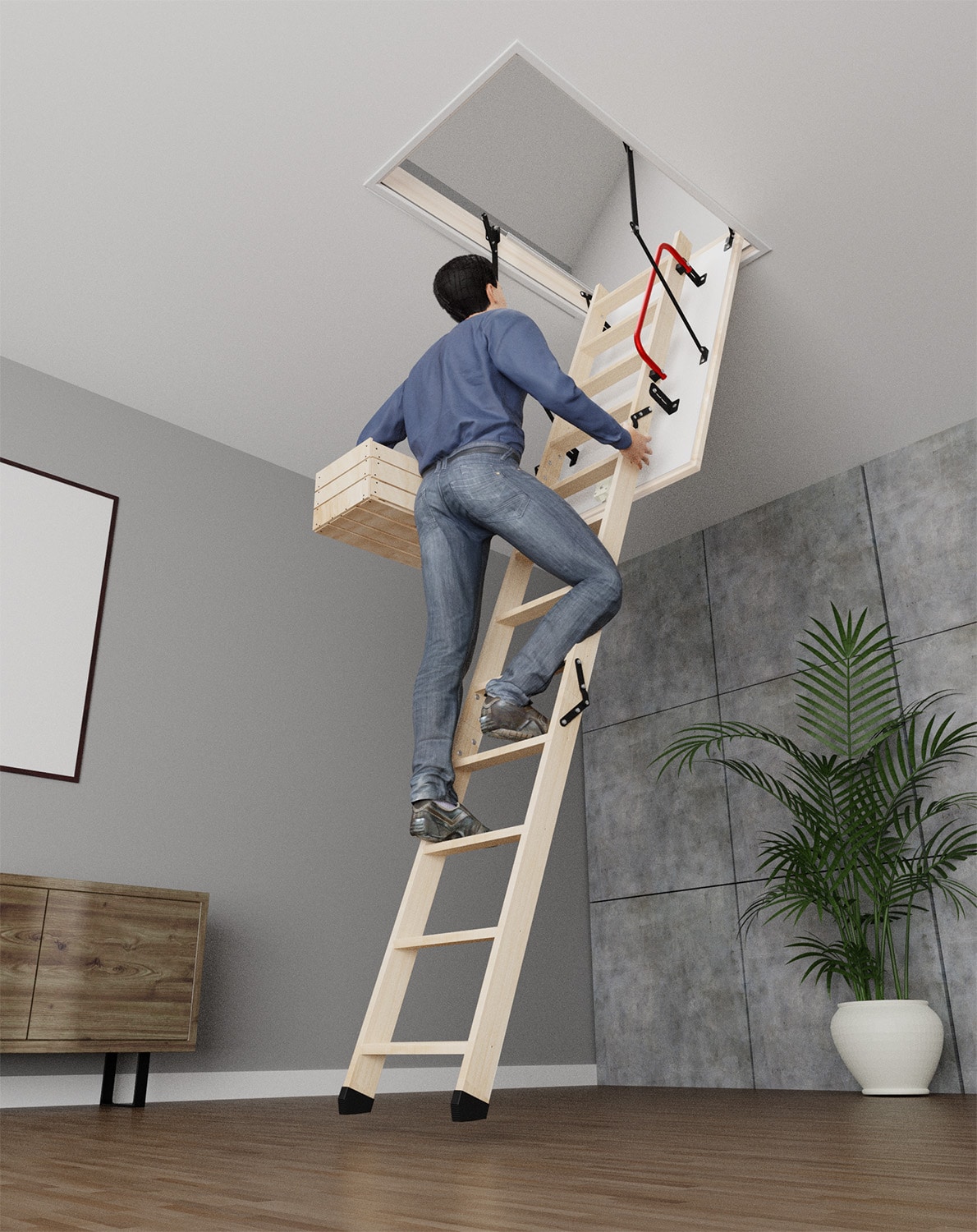 STAIRLUXE Insulated Wood Folding Attic Ladder 7-Feet to 9.18-Feet (Rough Opening: 22.44-Inches x 44.1-Inches ) with 352-lbs. Capacity