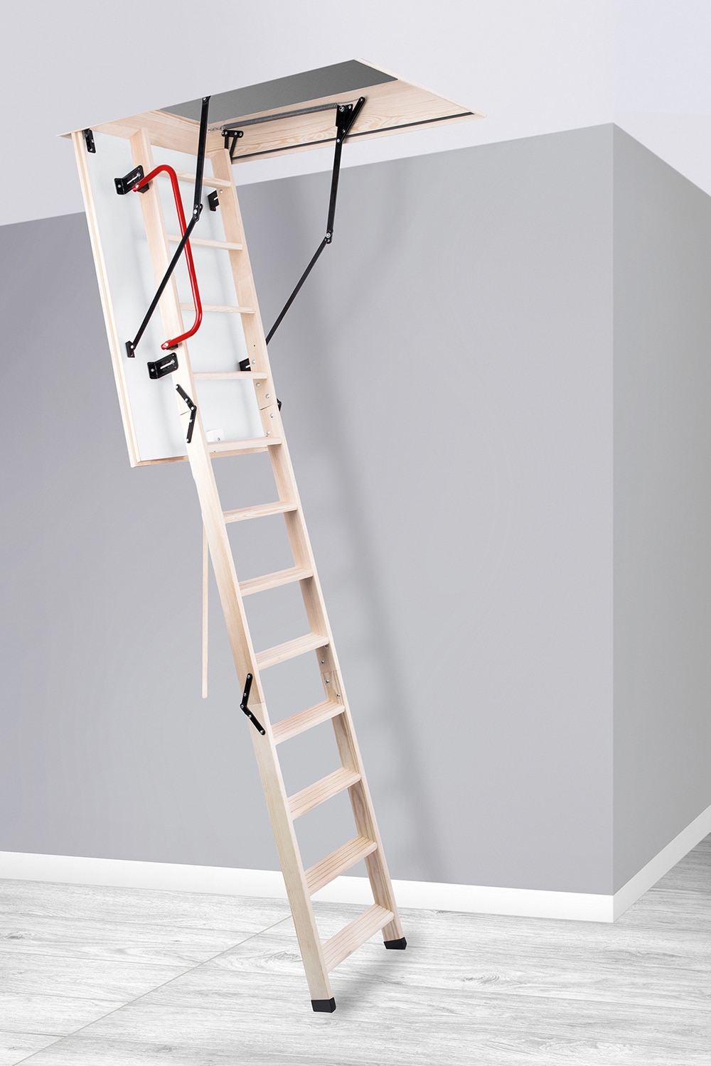 STAIRLUXE Insulated Wood Folding Attic Ladder 7-Feet to 9.18-Feet (Rough Opening: 22.44-Inches x 44.1-Inches ) with 352-lbs. Capacity