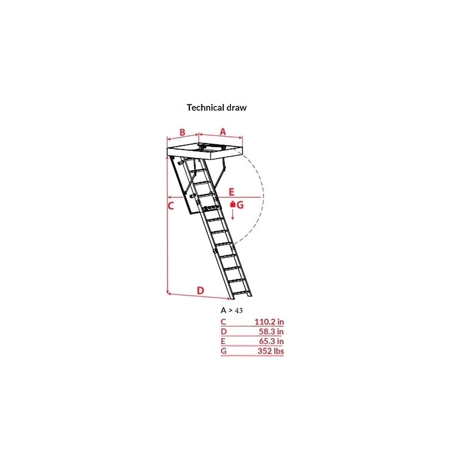 STAIRLUXE Insulated Wood Folding Attic Ladder 7-Feet to 9.18-Feet (Rough Opening: 22.44-Inches x 44.1-Inches ) with 352-lbs. Capacity