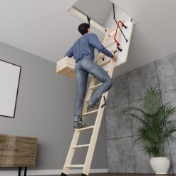 STAIRLUXE Insulated Wood Folding Attic Ladder 8-Feet to 9.18-Feet (Rough Opening: 24.41-Inches x 48.03-Inches ) with 352-lbs. Capacity