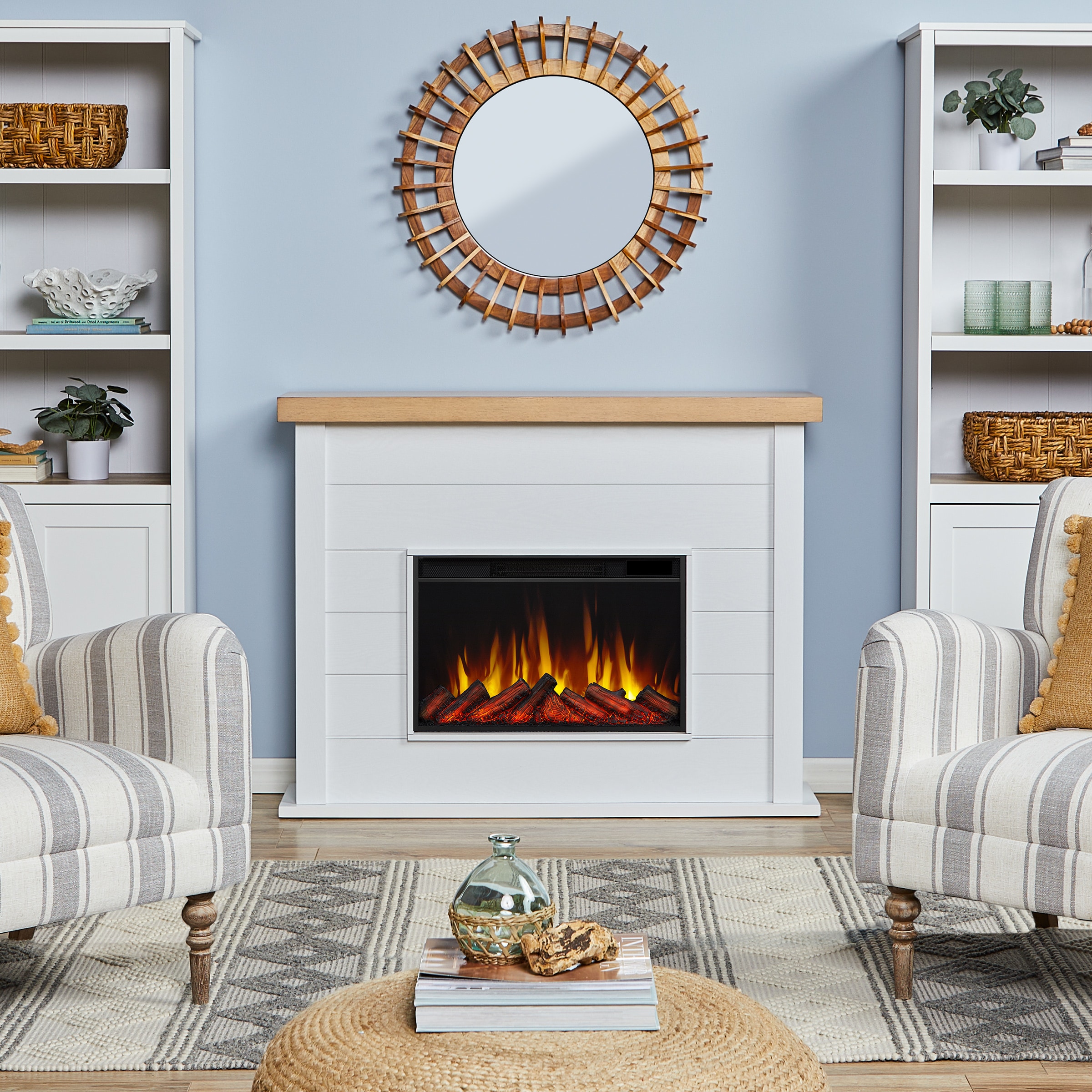 Real Flame 49-in W White Free standing Fan-forced Flat Wall Electric Fireplace with Remote Control Included