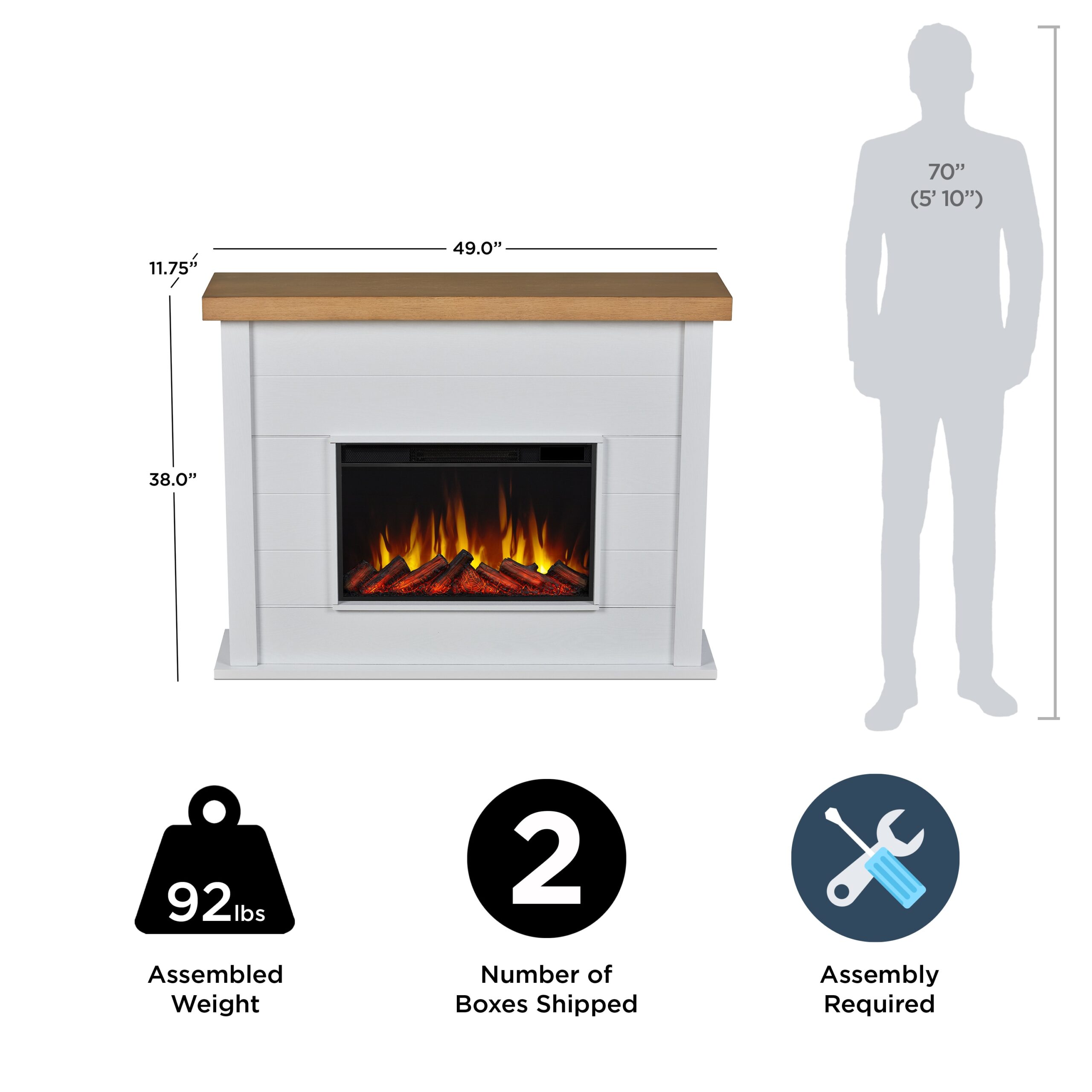 Real Flame 49-in W White Free standing Fan-forced Flat Wall Electric Fireplace with Remote Control Included