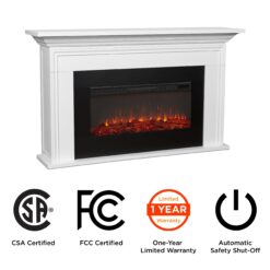 Real Flame 49-in W White Free standing Fan-forced Flat Wall Electric Fireplace with Remote Control Included