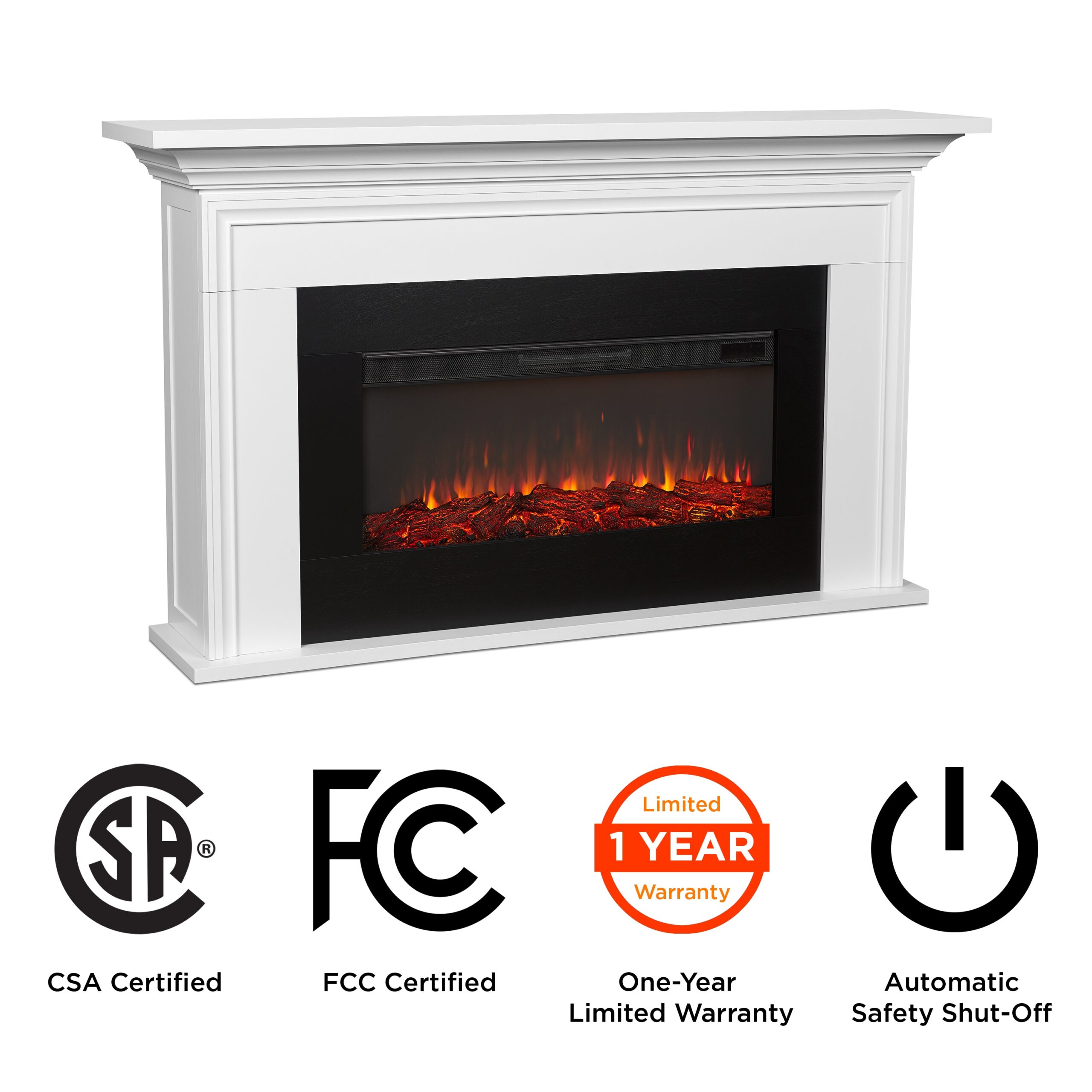 Real Flame 49-in W White Free standing Fan-forced Flat Wall Electric Fireplace with Remote Control Included