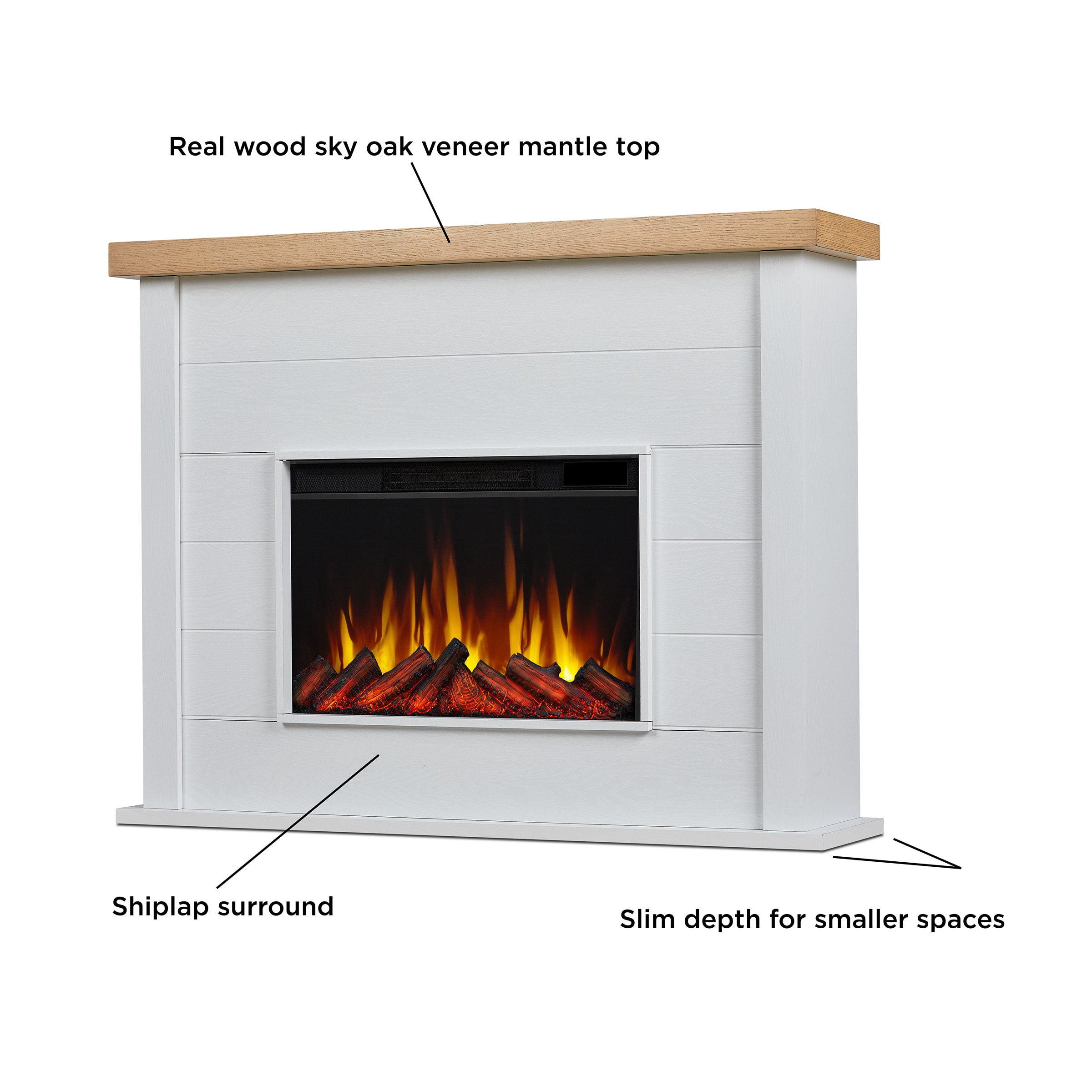 Real Flame 49-in W White Free standing Fan-forced Flat Wall Electric Fireplace with Remote Control Included
