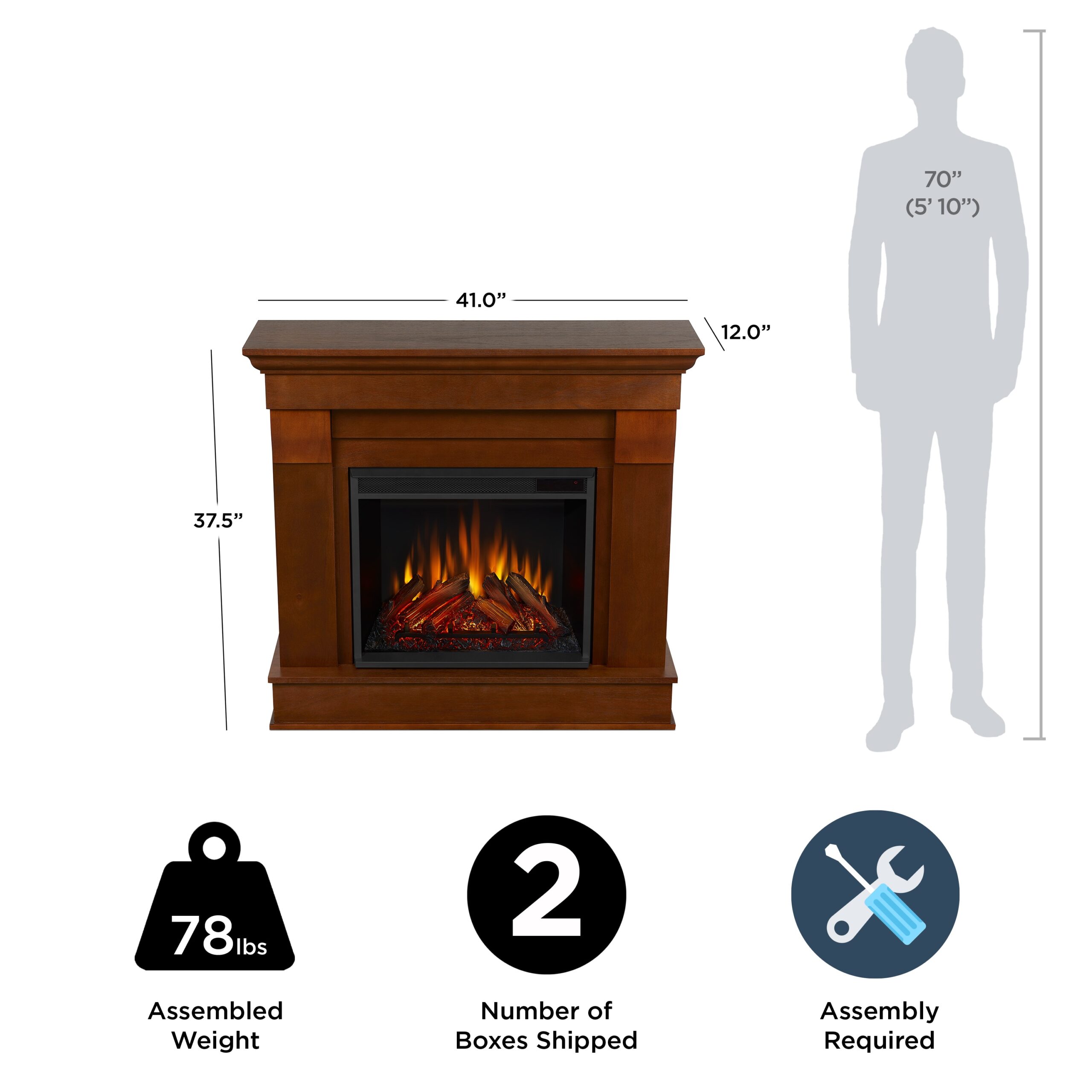 Real Flame 41-in W Espresso Free standing LED Flat Wall Electric Fireplace with Remote Control Included