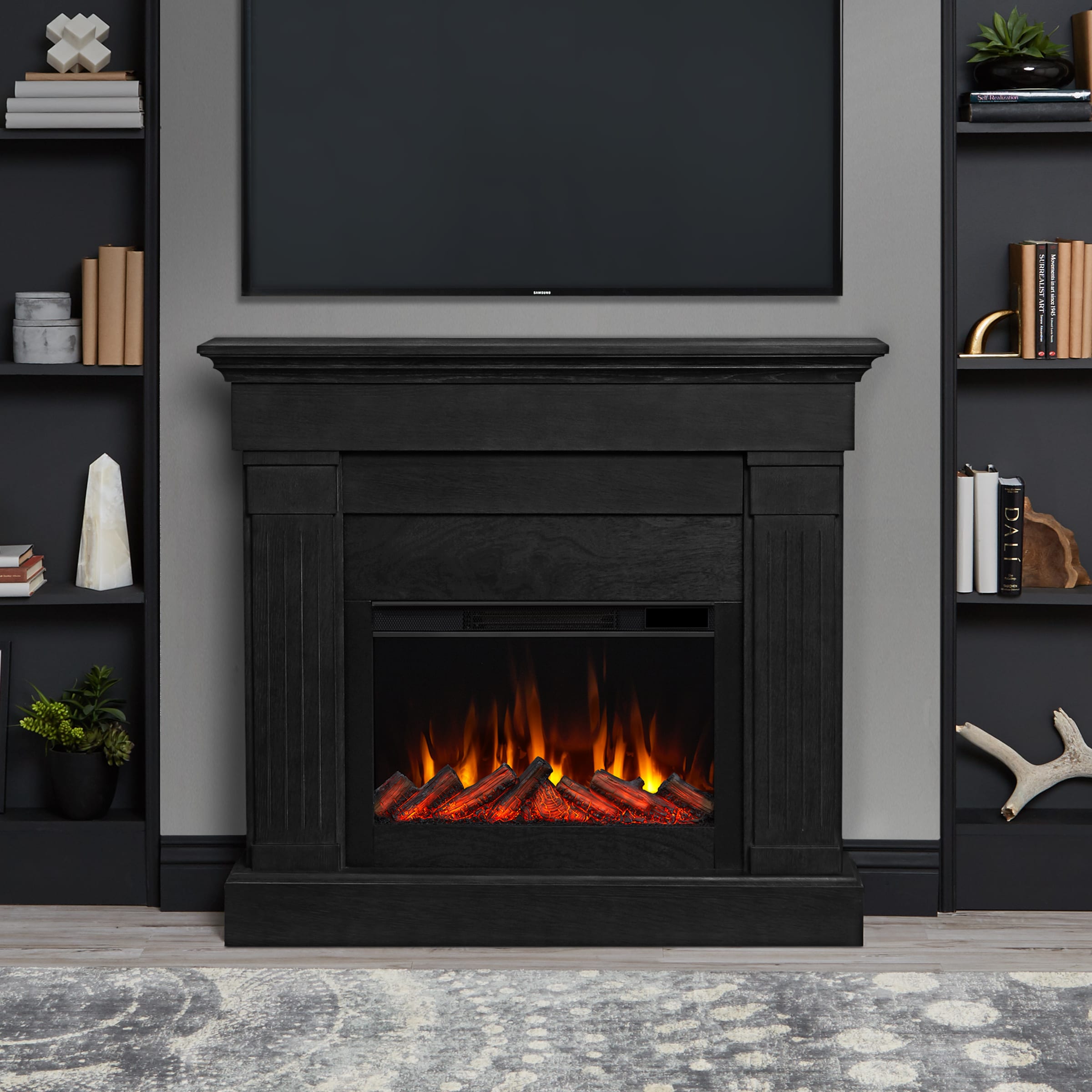 Real Flame 47.5-in W Black Free standing Fan-forced Flat Wall Electric Fireplace with Remote Control Included