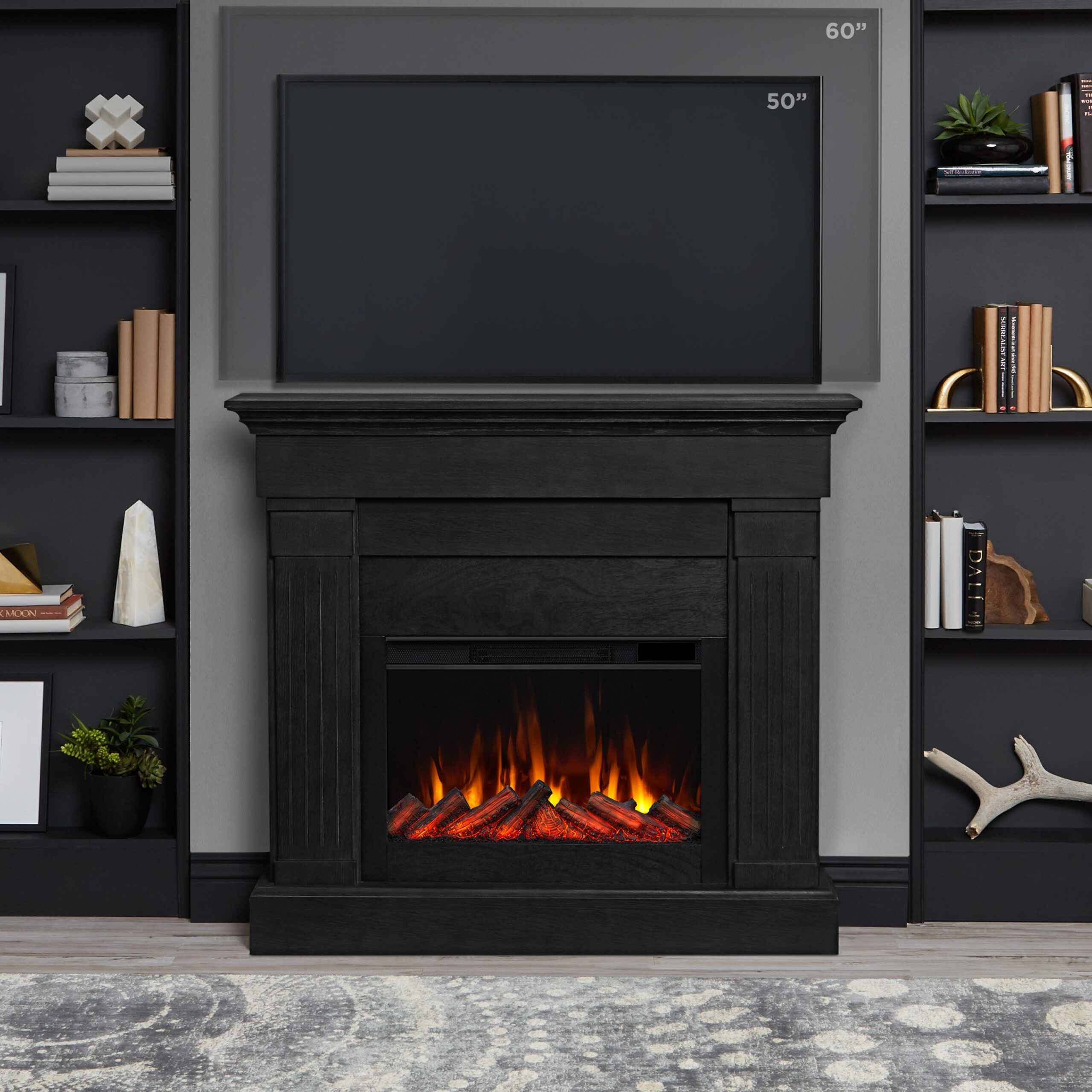 Real Flame 47.5-in W Black Free standing Fan-forced Flat Wall Electric Fireplace with Remote Control Included
