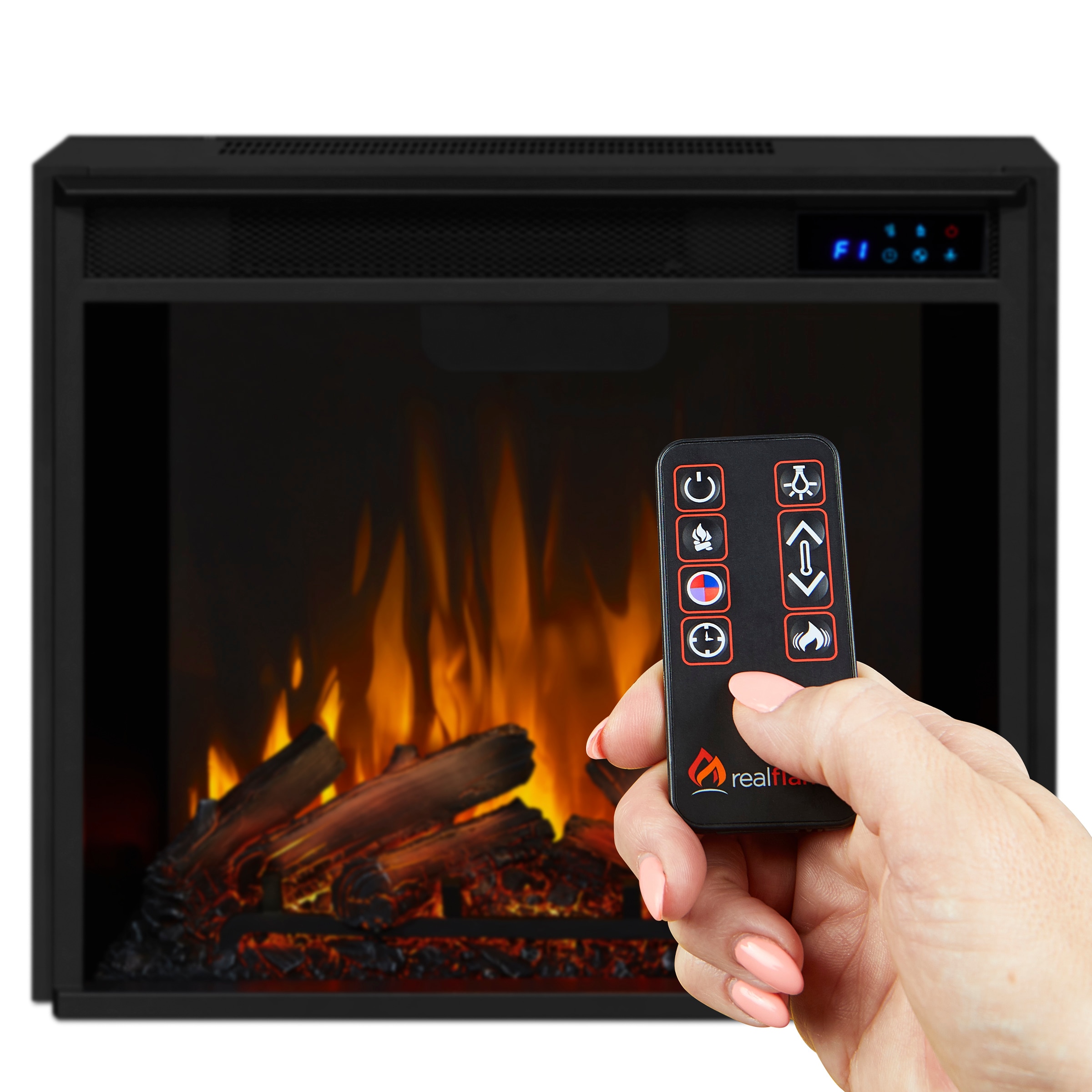 Real Flame 23.375-in W Black Free standing Fan-forced Corner or Flat Wall Electric Fireplace with Remote Control Included