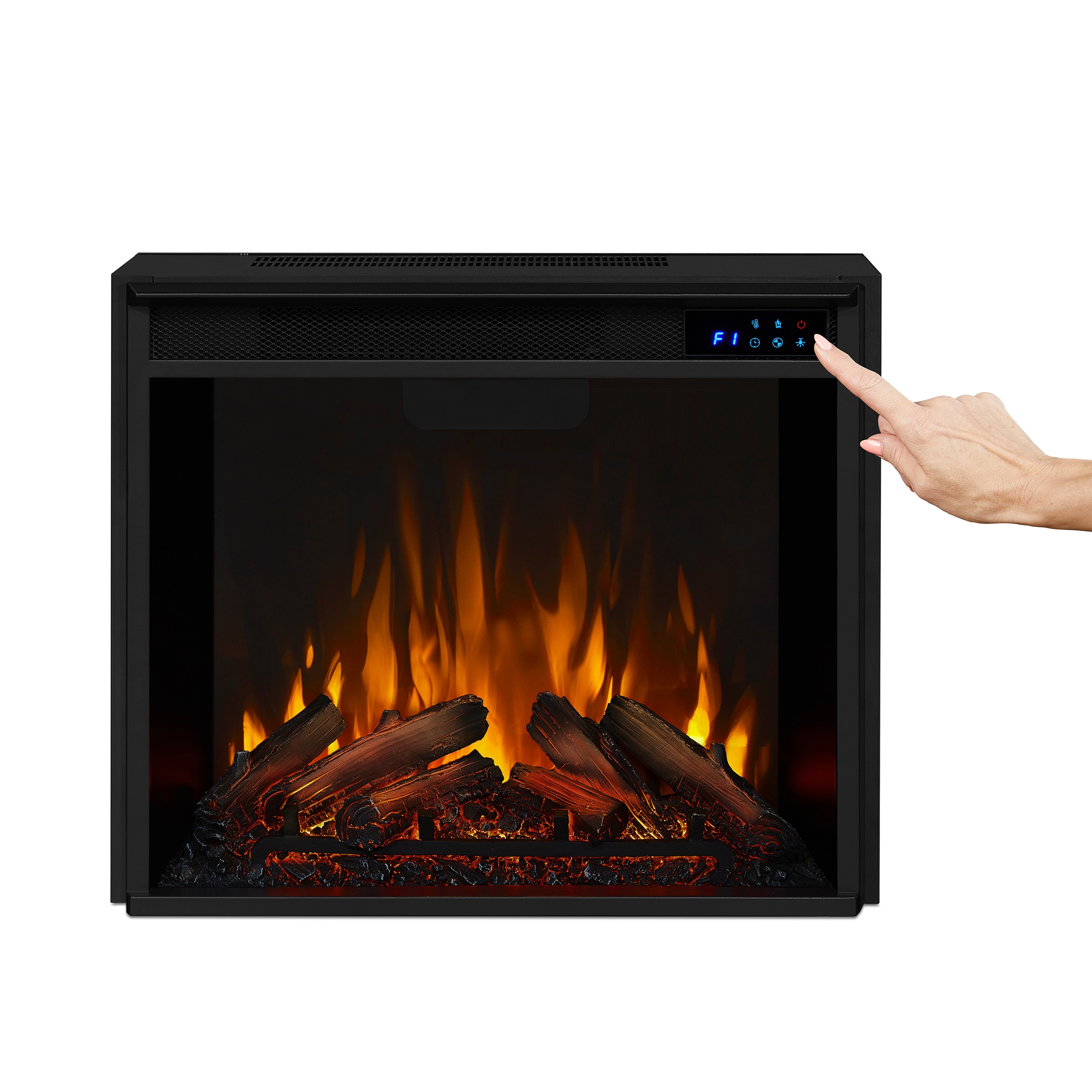 Real Flame 23.375-in W Black Free standing Fan-forced Corner or Flat Wall Electric Fireplace with Remote Control Included