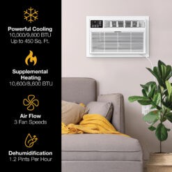 Whirlpool Supplemental Heat Capability 10000-BTU 450-sq ft 230-Volt White Through-the-Wall Air Conditioner with Heater with Remote