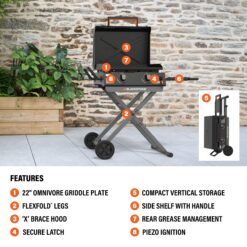 Blackstone 22-in Culinary Omnivore Griddle with Flexfold Legs 361-Sq. in Black Powder Coat Portable Liquid propane Grill