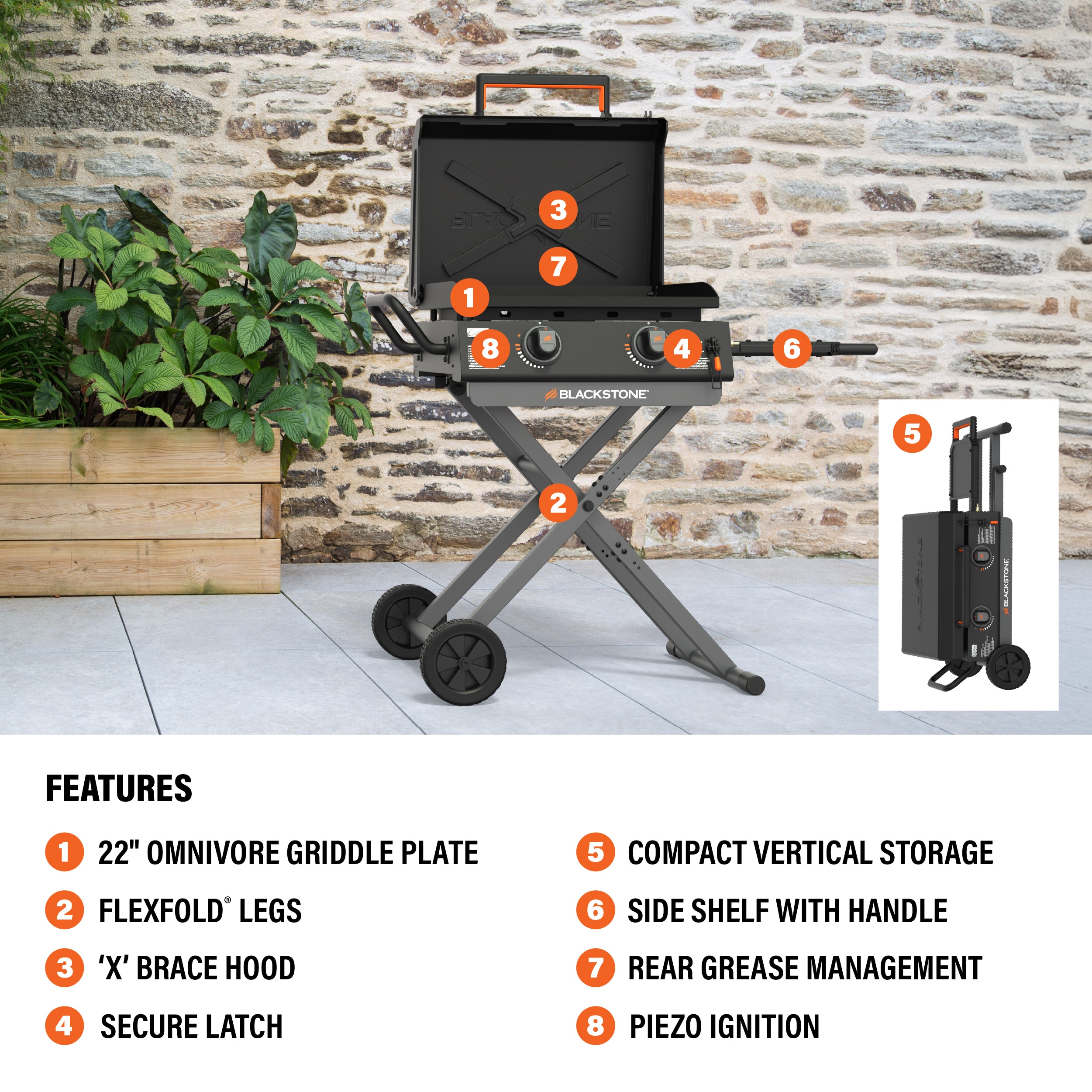 Blackstone 22-in Culinary Omnivore Griddle with Flexfold Legs 361-Sq. in Black Powder Coat Portable Liquid propane Grill