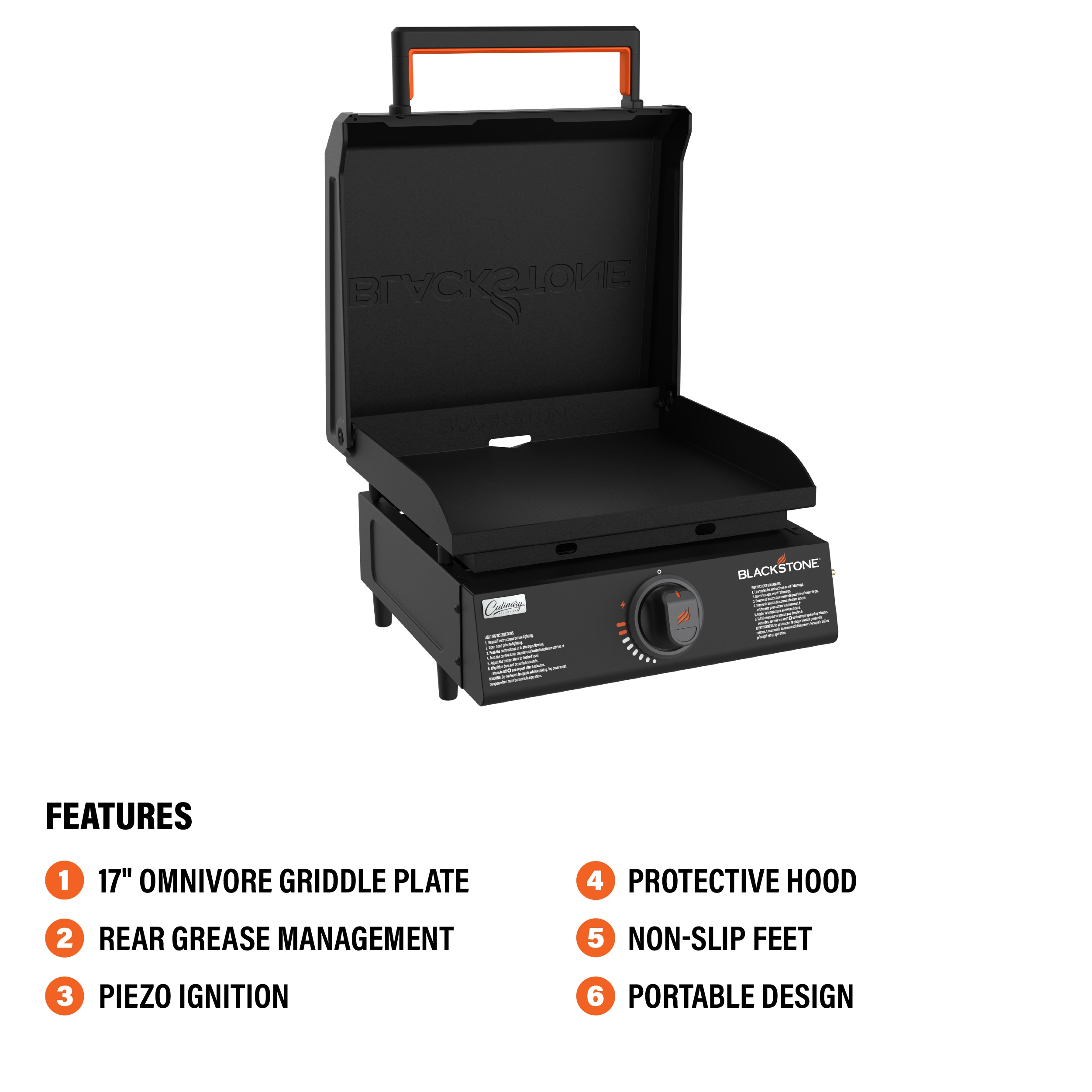 Blackstone 17-in Culinary Omnivore Tabletop Griddle with Hood 267-Sq. in Black Powder Coat Portable Liquid propane Grill