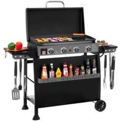 Royal Gourmet Tabletop Gas Griddle with Removable Standing Cart and Hood 4 -Burner Liquid propane Flat Top Grill