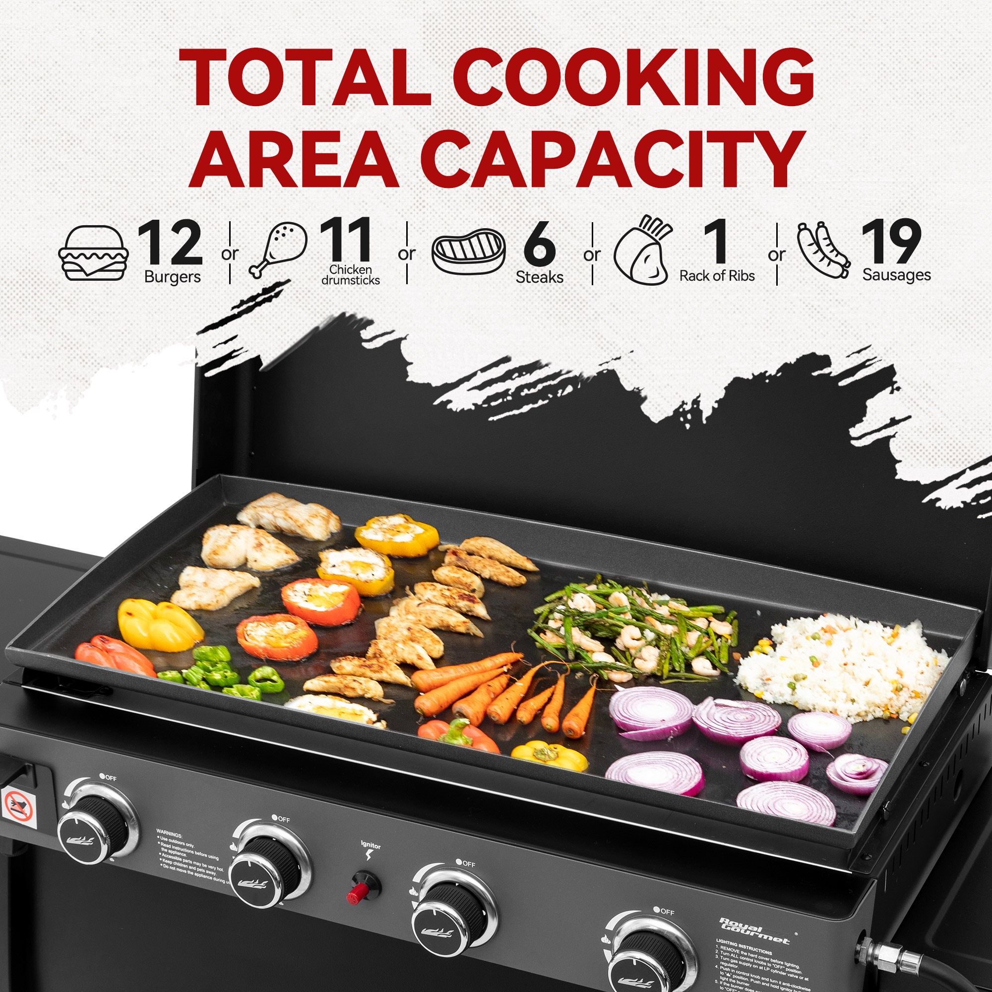 Royal Gourmet Tabletop Gas Griddle with Removable Standing Cart and Hood 4 -Burner Liquid propane Flat Top Grill
