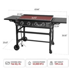 Royal Gourmet 35'' Griddle with Folding Side Shelves 4 -Burner Liquid propane Flat Top Grill
