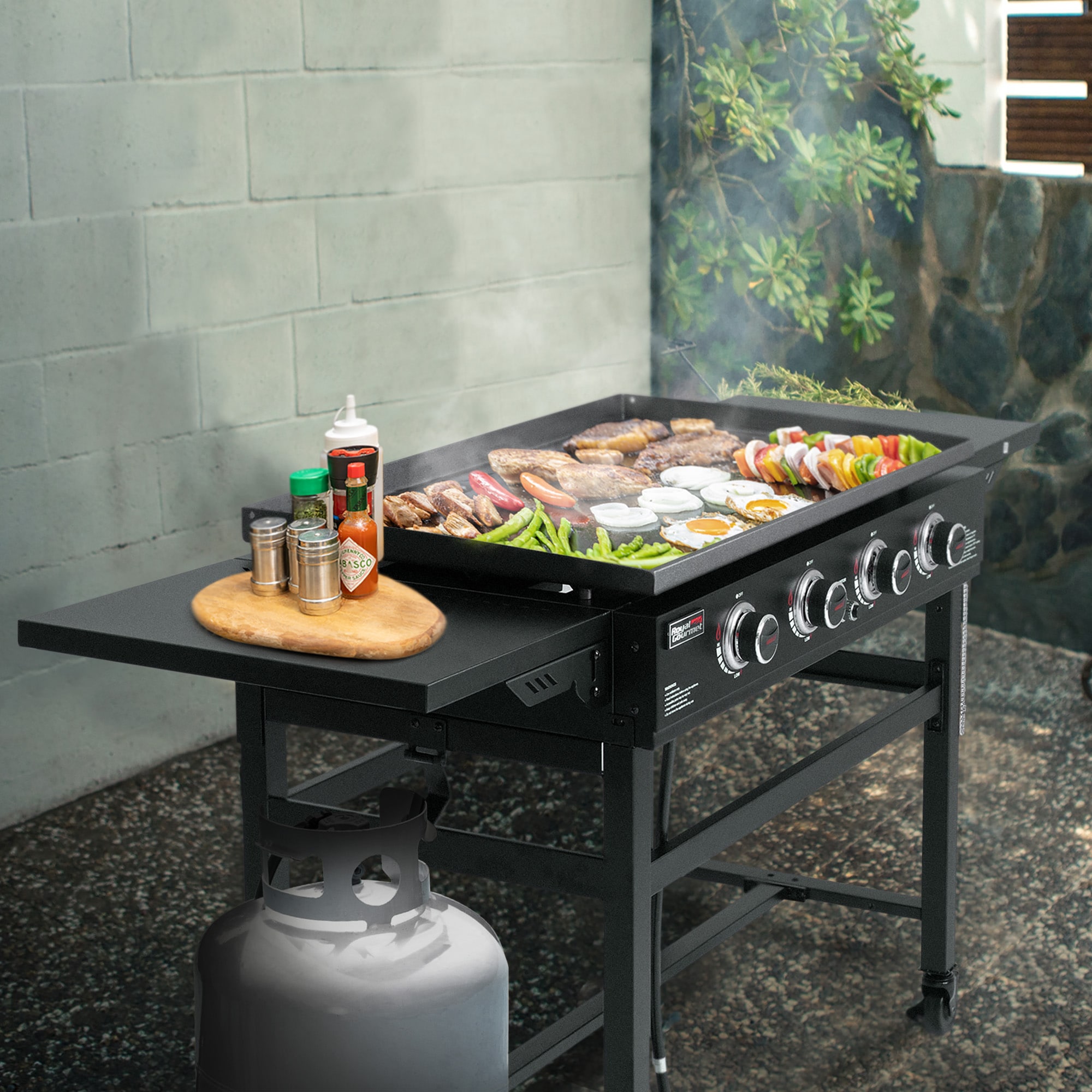 Royal Gourmet 35'' Griddle with Folding Side Shelves 4 -Burner Liquid propane Flat Top Grill