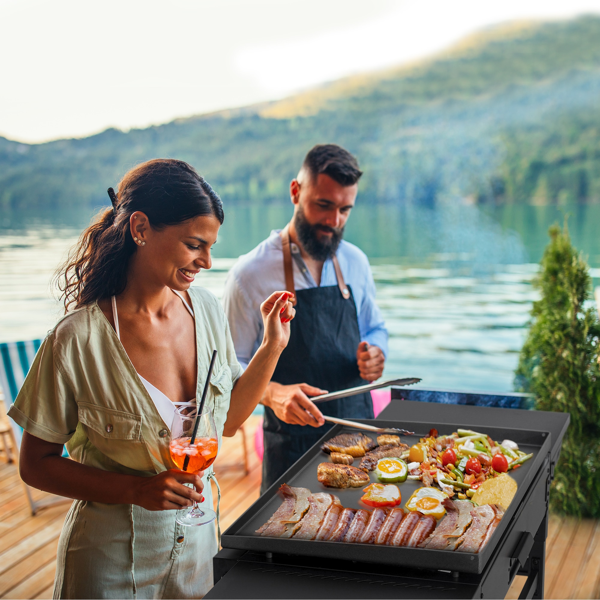 Royal Gourmet 35'' Griddle with Folding Side Shelves 4 -Burner Liquid propane Flat Top Grill