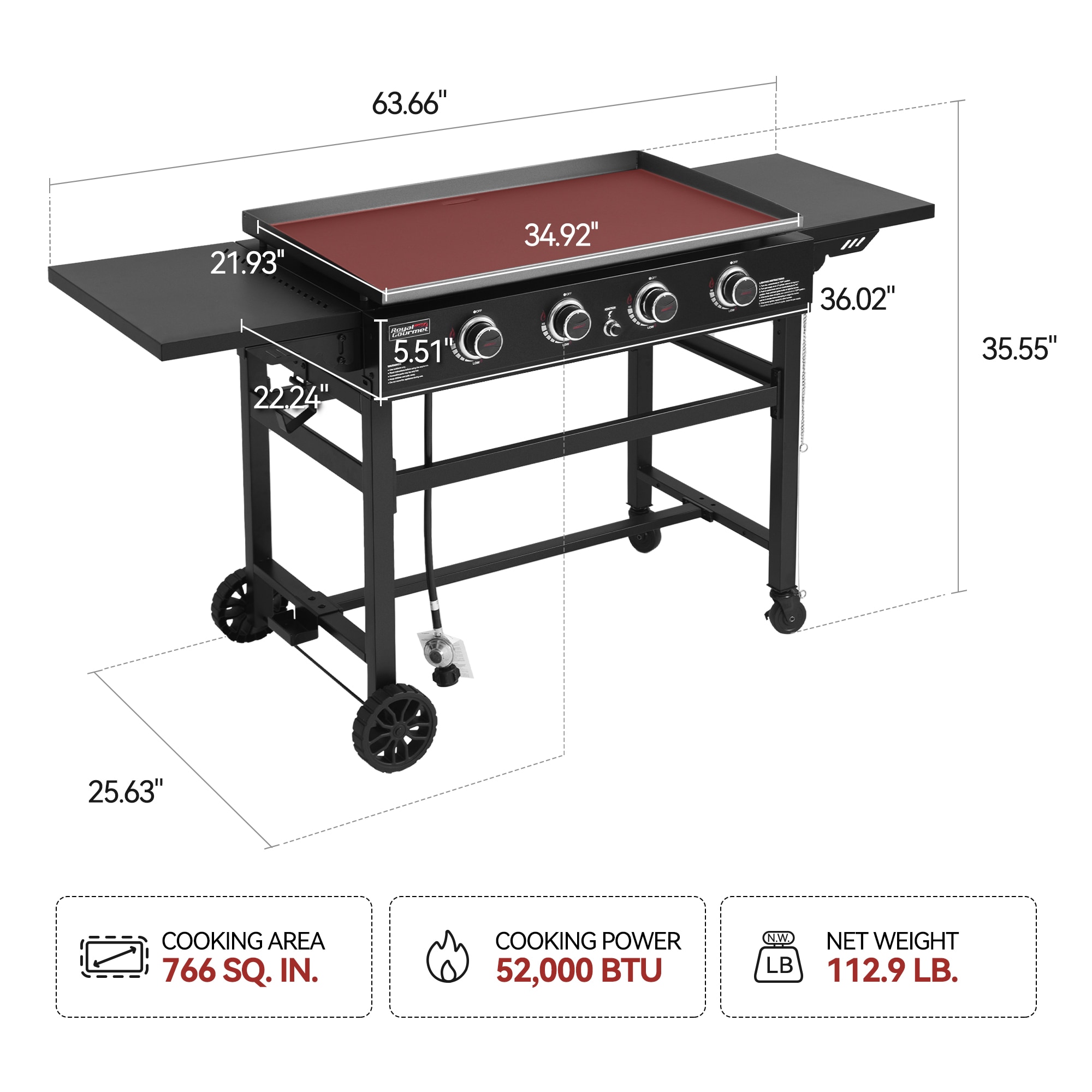 Royal Gourmet 35'' Griddle and Cover Bundle 4 -Burner Liquid propane Flat Top Grill