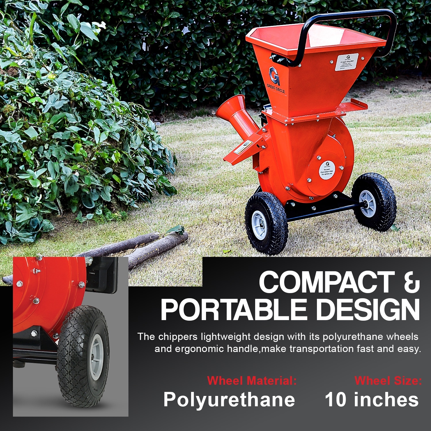 GreatCircleUSA Manual 7 -HP Gas Wood Chipper, 3-in Maximum Branch Diameter 2-Bushel Bag Included