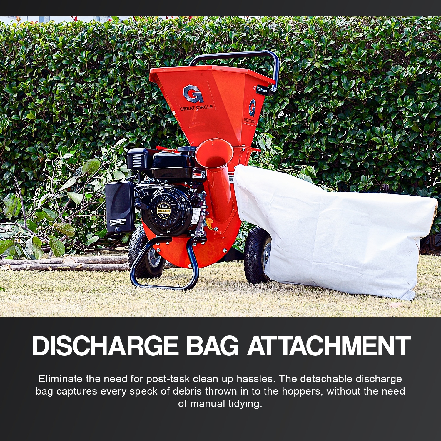 GreatCircleUSA Manual 7 -HP Gas Wood Chipper, 3-in Maximum Branch Diameter 2-Bushel Bag Included