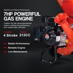 GreatCircleUSA Manual 7 -HP Gas Wood Chipper, 3-in Maximum Branch Diameter 2-Bushel Bag Included