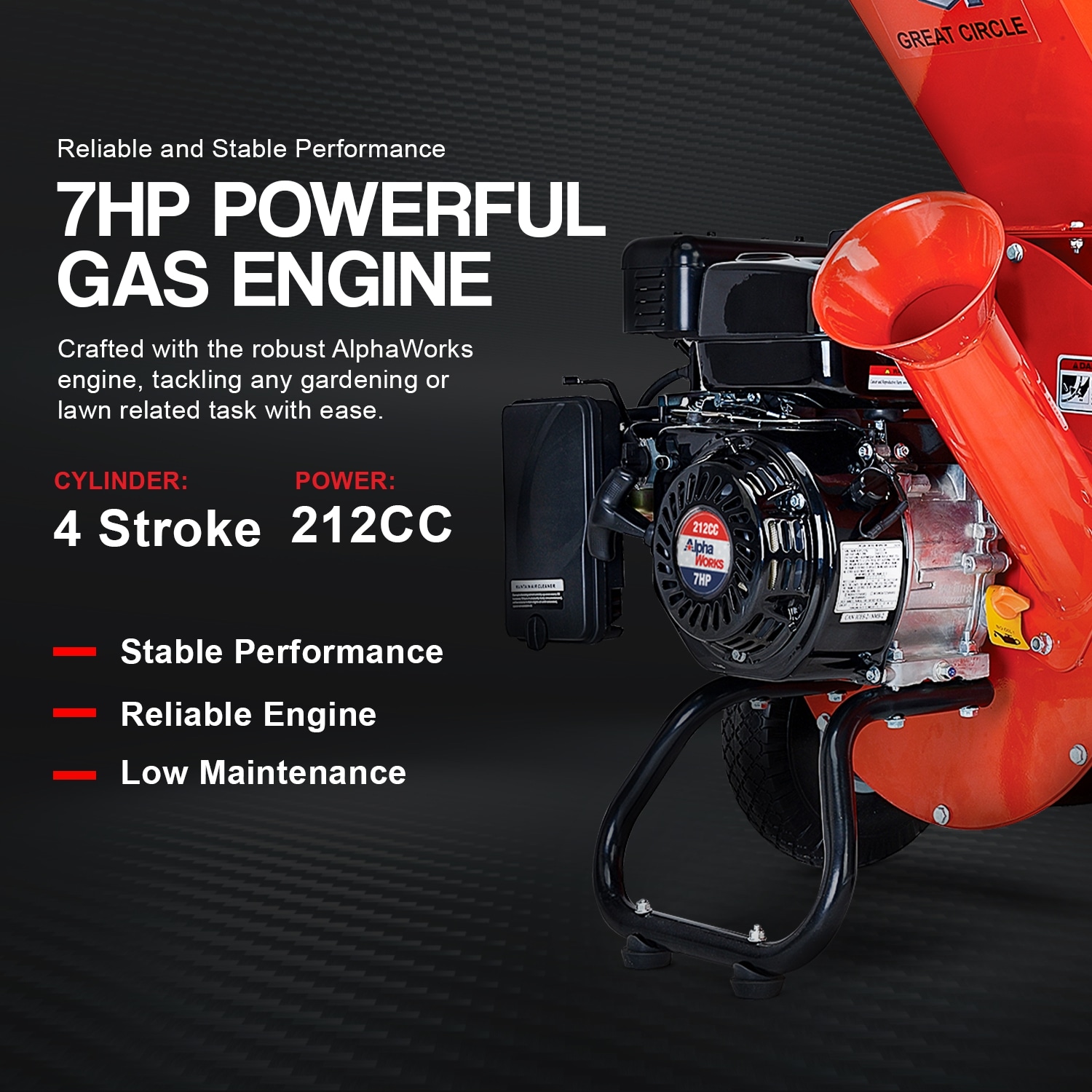 GreatCircleUSA Manual 7 -HP Gas Wood Chipper, 3-in Maximum Branch Diameter 2-Bushel Bag Included