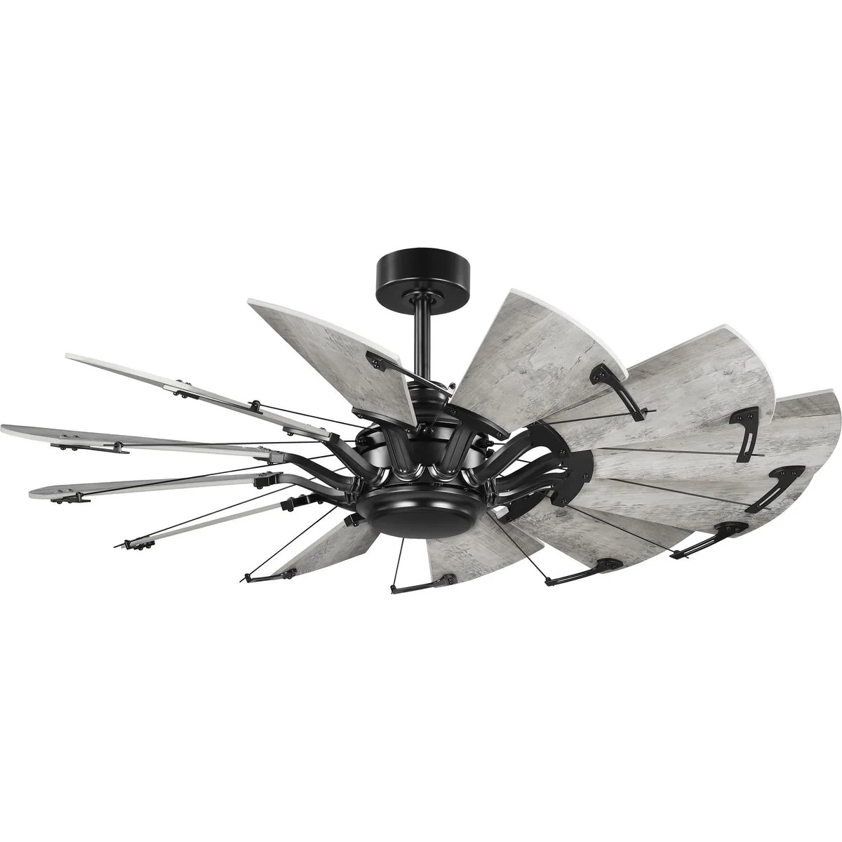 Progress Lighting Springer 52-in Matte Black with Rustic Charcoal Blades Ceiling Fan Light Kit Compatible and Remote Control Included 12 -Blade