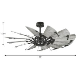 Progress Lighting Springer 52-in Matte Black with Rustic Charcoal Blades Ceiling Fan Light Kit Compatible and Remote Control Included 12 -Blade