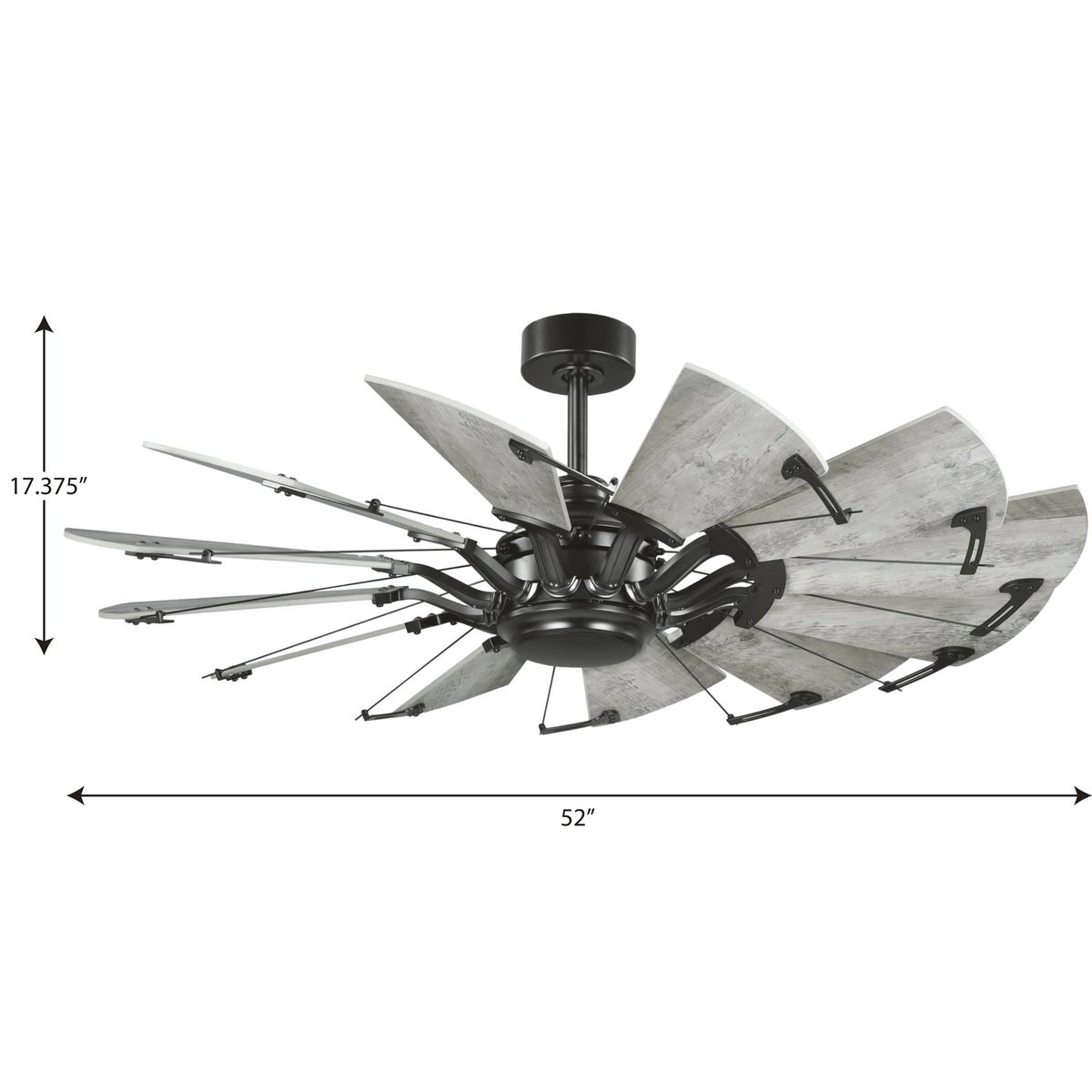 Progress Lighting Springer 52-in Matte Black with Rustic Charcoal Blades Ceiling Fan Light Kit Compatible and Remote Control Included 12 -Blade