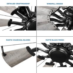 Progress Lighting Springer 52-in Matte Black with Rustic Charcoal Blades Ceiling Fan Light Kit Compatible and Remote Control Included 12 -Blade