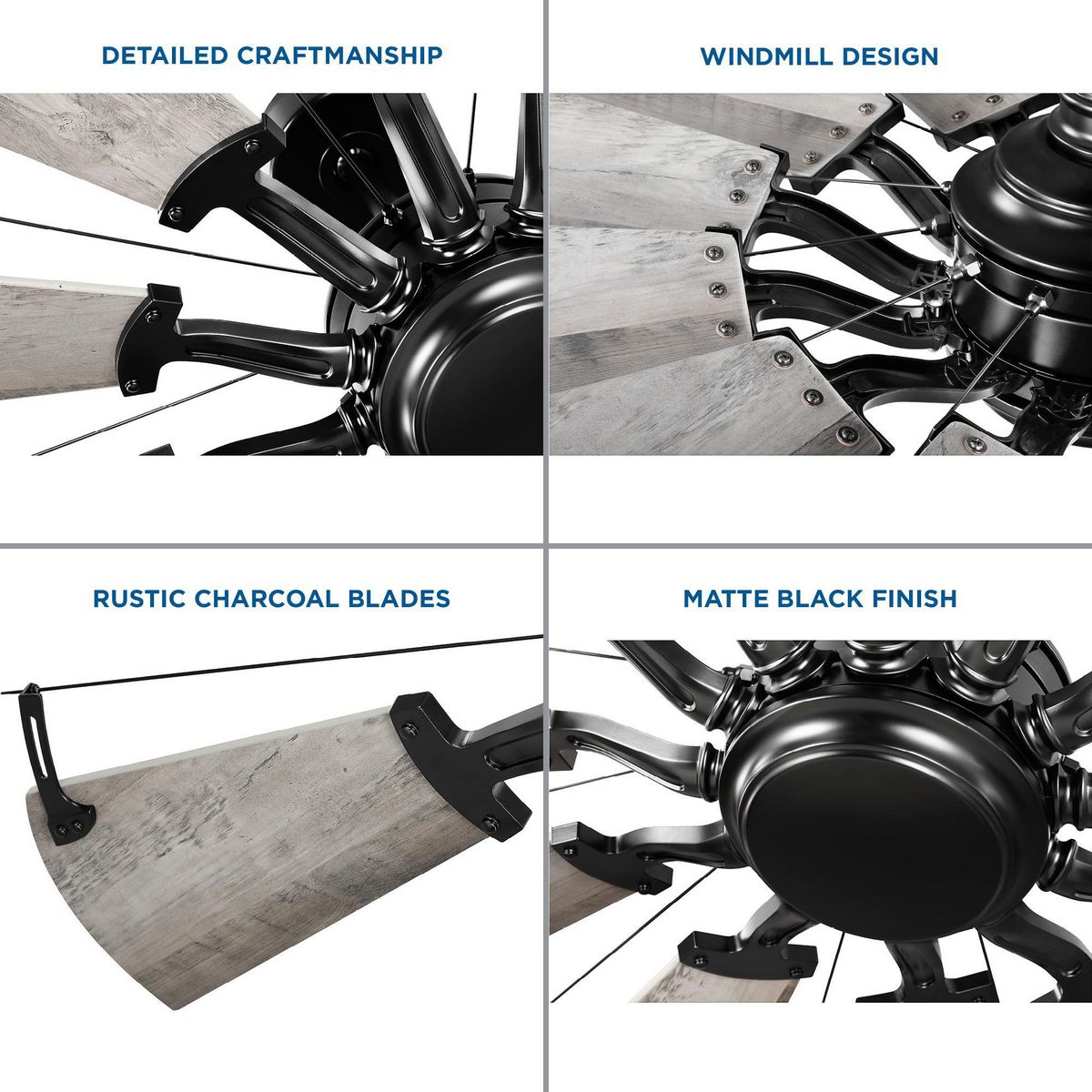 Progress Lighting Springer 52-in Matte Black with Rustic Charcoal Blades Ceiling Fan Light Kit Compatible and Remote Control Included 12 -Blade