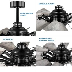 Progress Lighting Springer 52-in Matte Black with Rustic Charcoal Blades Ceiling Fan Light Kit Compatible and Remote Control Included 12 -Blade