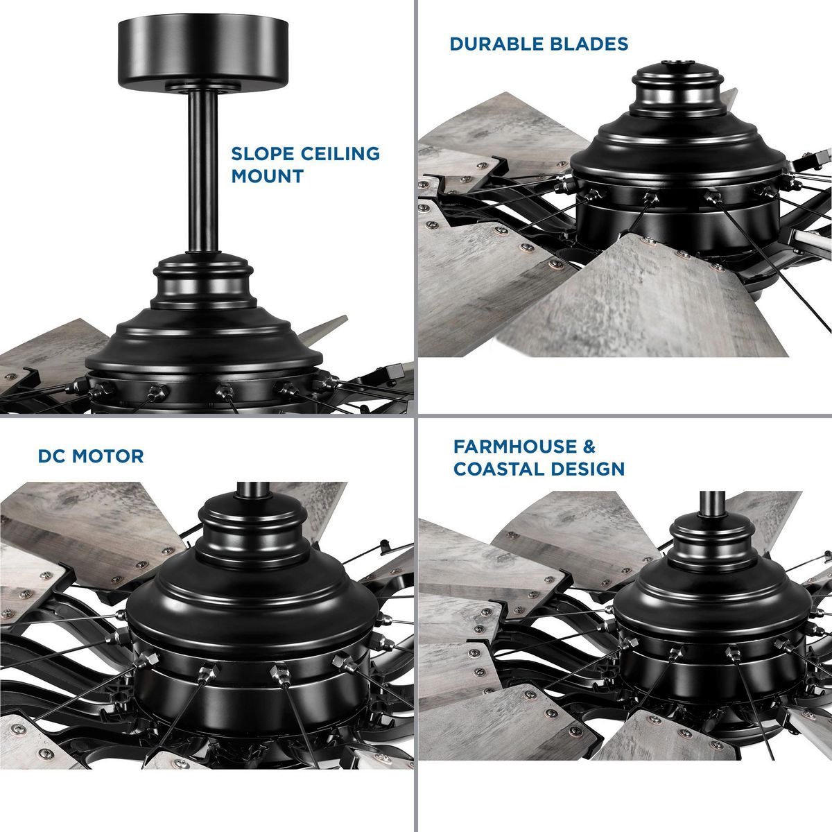 Progress Lighting Springer 52-in Matte Black with Rustic Charcoal Blades Ceiling Fan Light Kit Compatible and Remote Control Included 12 -Blade
