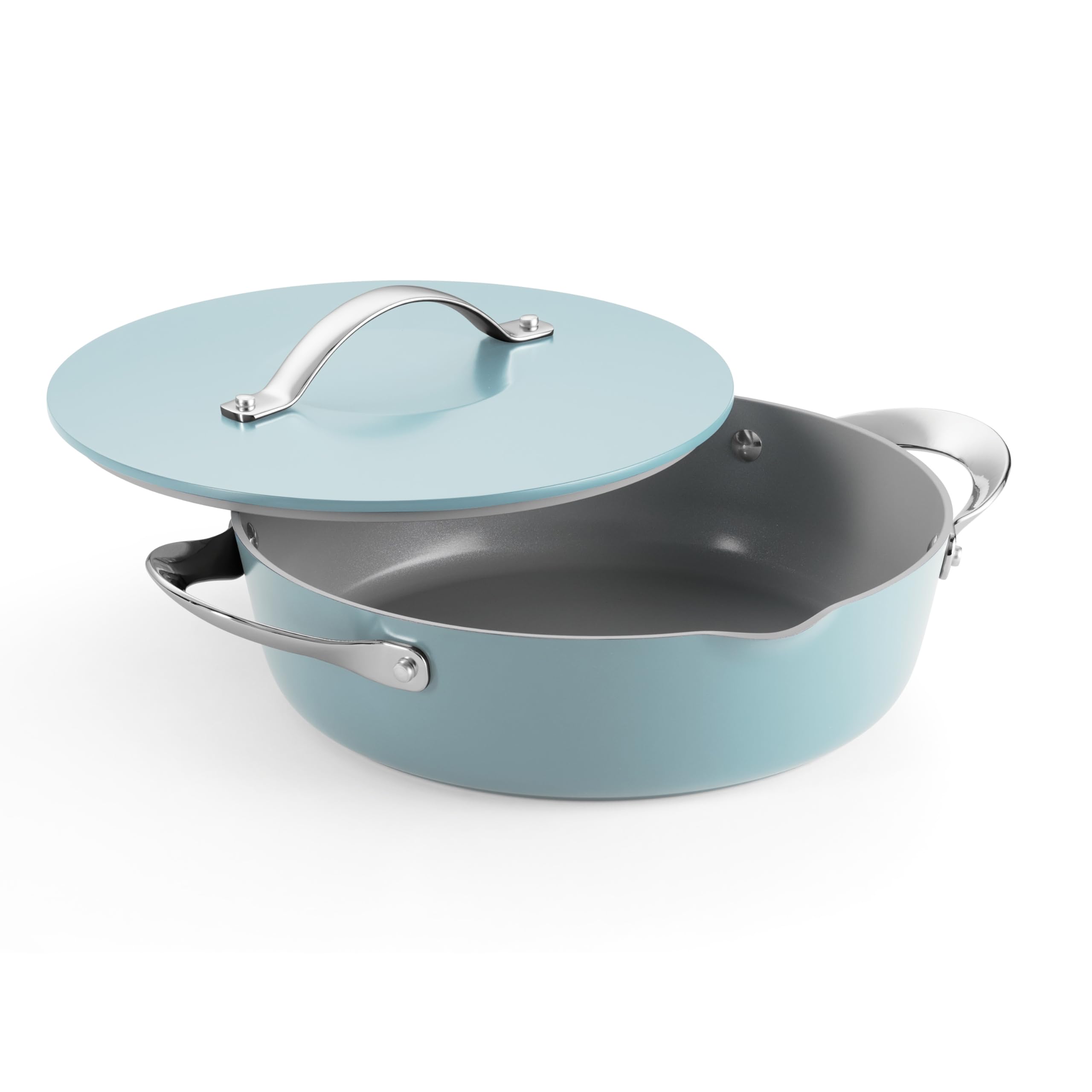 Tramontina Fiora 4.25-Quart Multipurpose Ceramic Non Stick Cooking Pan with Lid, Frost Blue
