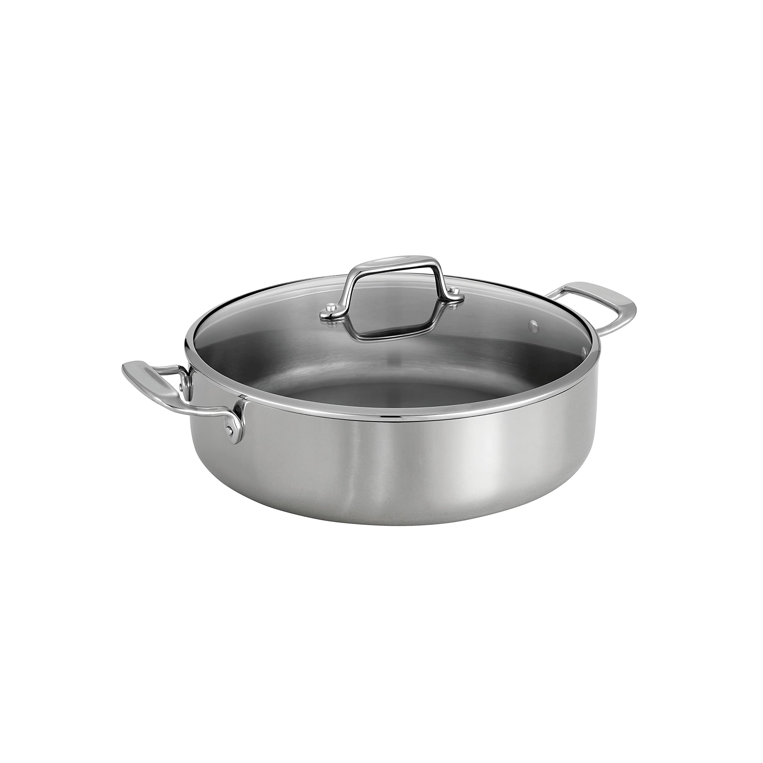 Tramontina Tri-Ply Clad Stainless Steel 6-Quart Braiser Pan with Glass Lid, Induction-Ready, Dishwasher-Safe, NSF-Certified