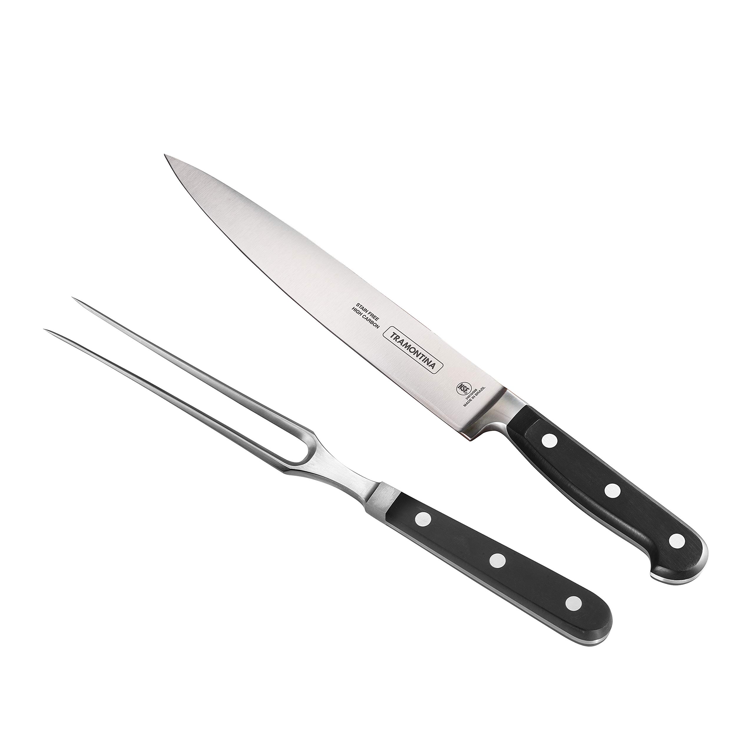 Tramontina Professional 2-Piece Carving Set, 8-inch High Carbon Steel Blade Slicing Knife with Carving Fork, Polywood Handles, Dishwasher Safe
