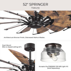 Progress Lighting Springer 52-in Architectural Bronze with Distressed Walnut Blades Ceiling Fan Light Kit Compatible and Remote Control Included 12 -Blade