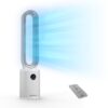 Comfort Zone Tower Fan for Bedroom, 40 inch Bladeless Stand Fan with Remote Control, 9H Timer, White/Silver