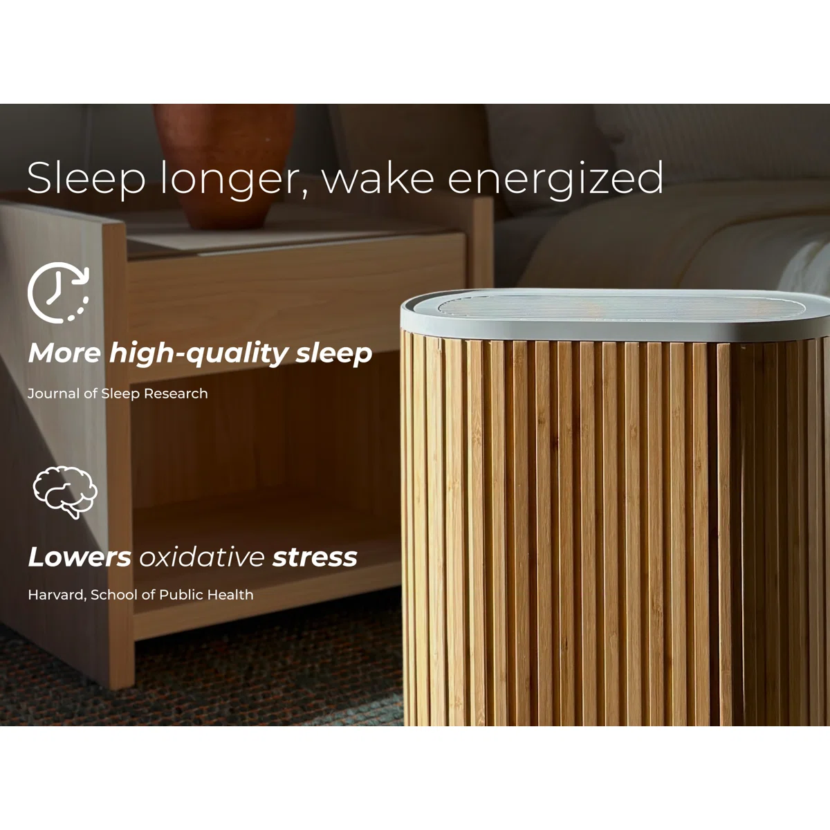 Windmill Smart 3-in-1 True HEPA Air Purifier, Natural Wood