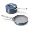 Caraway Mini Cookware Set - Non-Stick Ceramic Fry Pan (1.05 qt, 8") Sauce Pan (1.75 qt) & Storage Rack - Navy