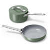 Caraway Mini Cookware Set - Non-Stick Ceramic Fry Pan (1.05 qt, 8") Sauce Pan (1.75 qt) & Storage Rack - Sage